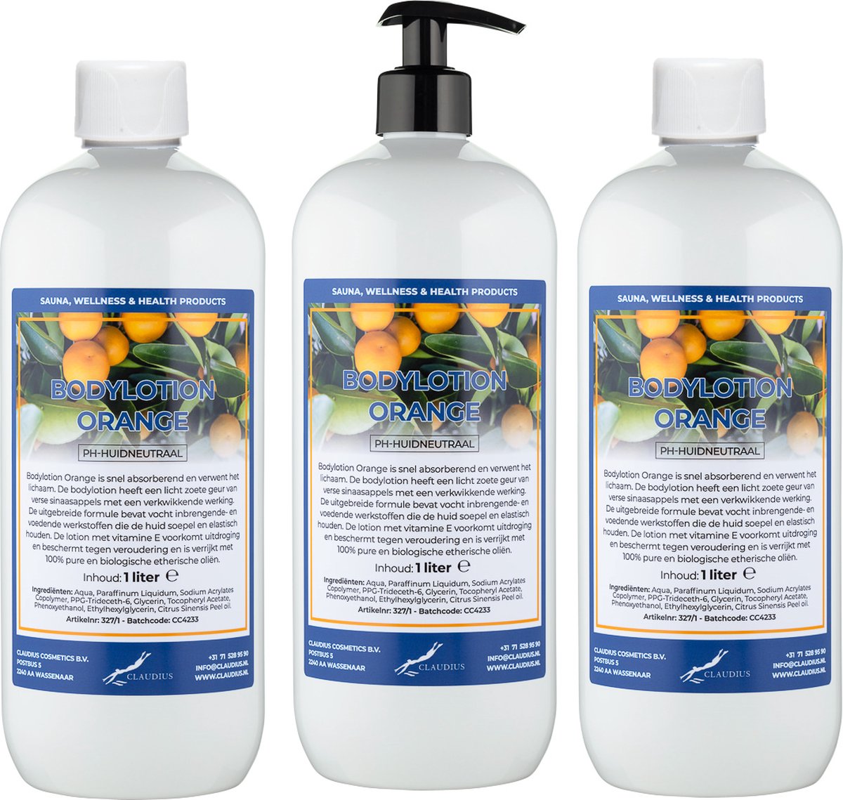 Goedkoopste Bodylotion Orange 1 Liter - met gratis pomp - set van 3 stuks
