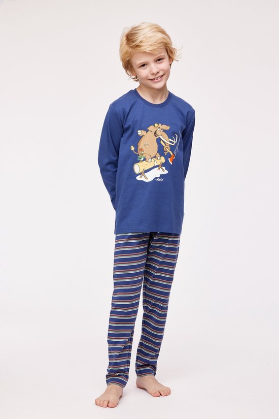 Woody pyjama jongens - mammoet - blauw - 232-10-PLS-S/834 - maat 152