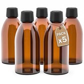 Bol.com Set van 5 apothekersflessen 250 ml. Bruingglazen flessen met schroefdop. Navulbare flessen. Dosering en opslag van vloei... aanbieding