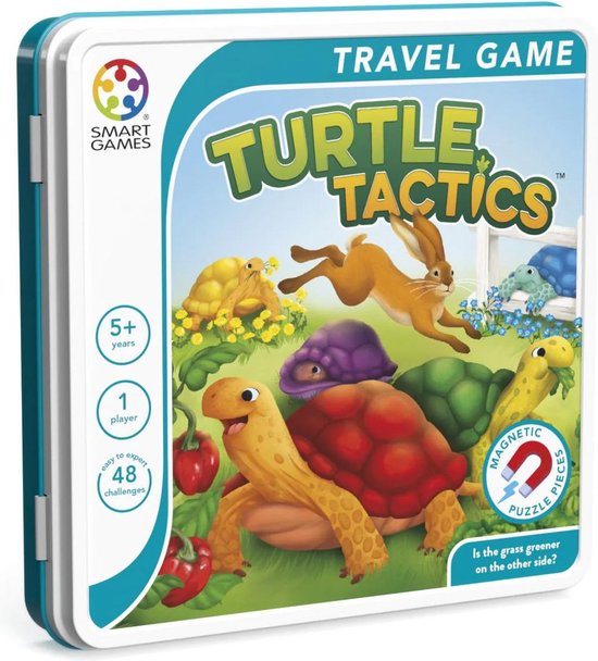 SmartGames - Turtle Tactics - 48 opdrachten - reisspel - vanaf 5 jaar - met magnetische puzzelstukken - Schildpadden en Haas