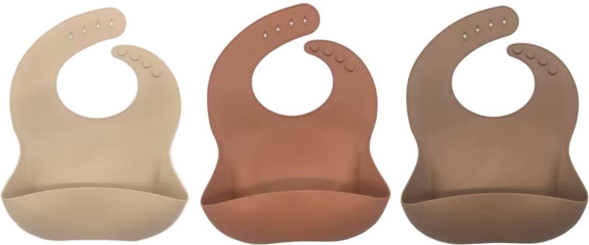 Goedkoopste 3 Stuks - Siliconen Slabbetjes met Opvangbak - Bruin, Beige, Dusty Rose