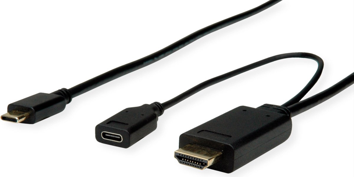 ROLINE USB type C - HDMI + USB C (PD) adapterkabel, M/M +F, 2 m