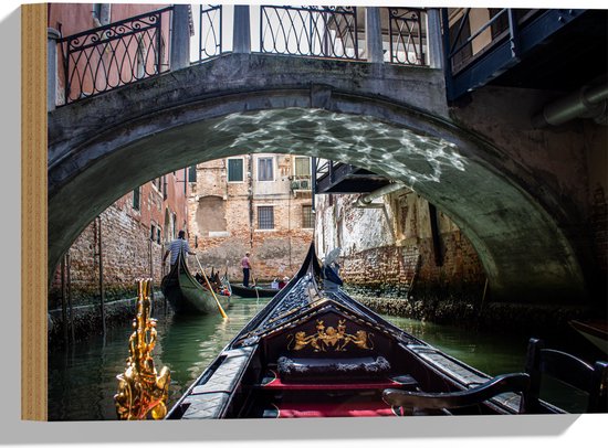 Hout - Traditionele Italiaanse Gondel door de Wateren van Venetië - 40x30 cm - 9 mm dik - Foto op Hout (Met Ophangsysteem)