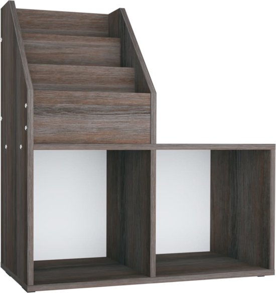 vidaXL - Kindertijdschriftenrek - 71x30x78,5 - cm - hout - grijs - en - eikenkleur