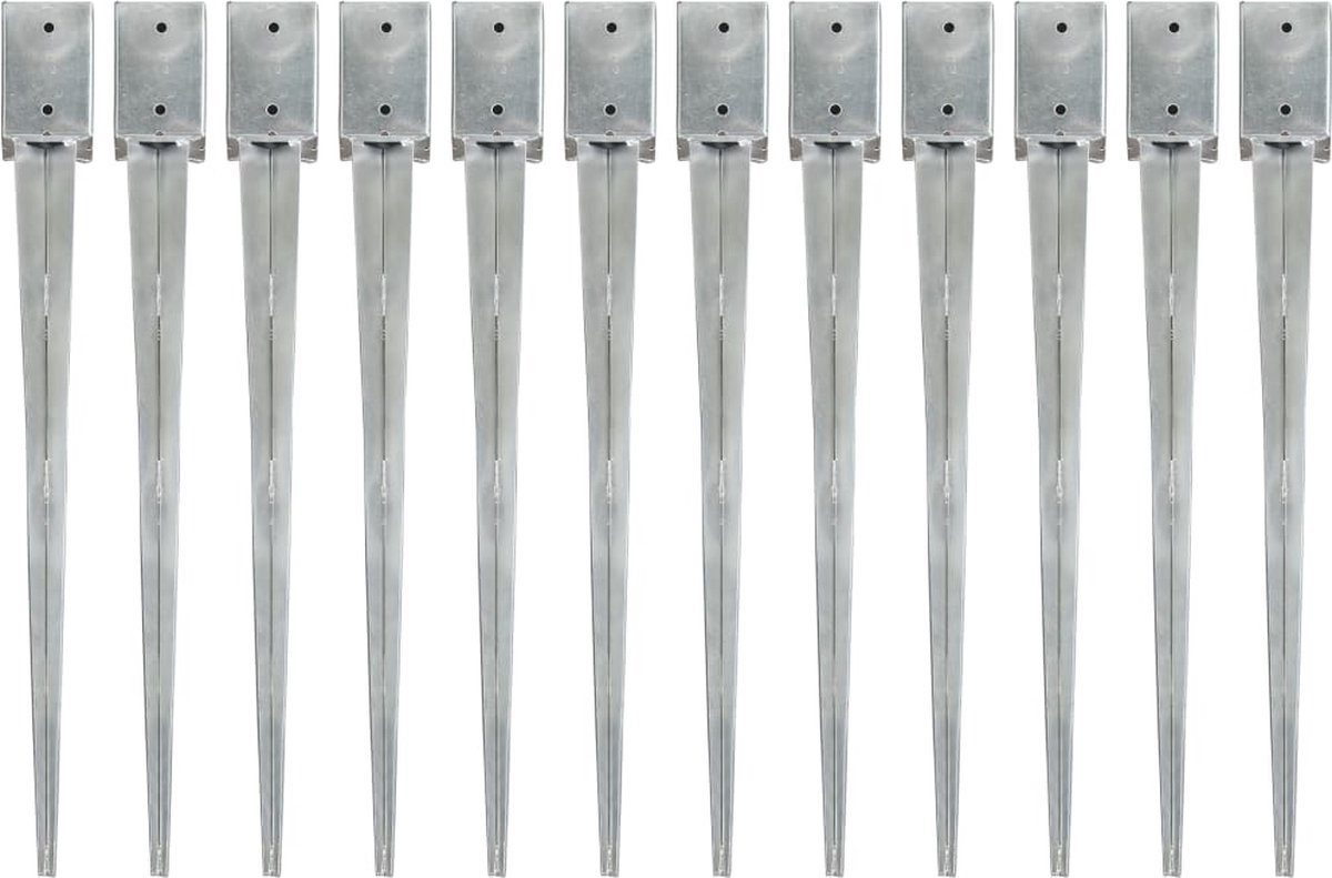 Goedkoopste vidaXL - Grondpinnen - 12 - st - 9x9x90 - cm - gegalvaniseerd - staal - zilverkleurig