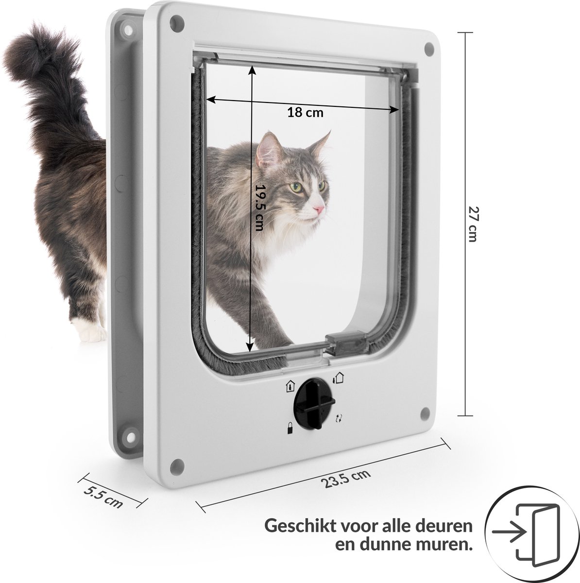 Lunspets – Kattenluik met Tunnel en Magnetische Sluiting – 23.5x27x5.5 cm - Waterdicht - Wit thumbnail 3