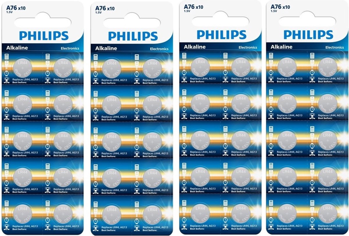 Philips Alkaline LR44 batterij | AG13 | A76 knoopcel Batterijen 1.5V V13GA  -40 stuks | bol.com