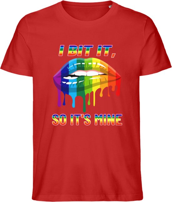 T Shirt Heren en Dames - Pride Mond - Regenboog Kleuren - Rood - L