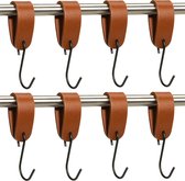 Buffel&Co Ophanghaken - Leren S-haak hangers - Cognac - 8 stuks - 15 x 2,5 cm – Handdoekhaakjes – Kapstokhaak