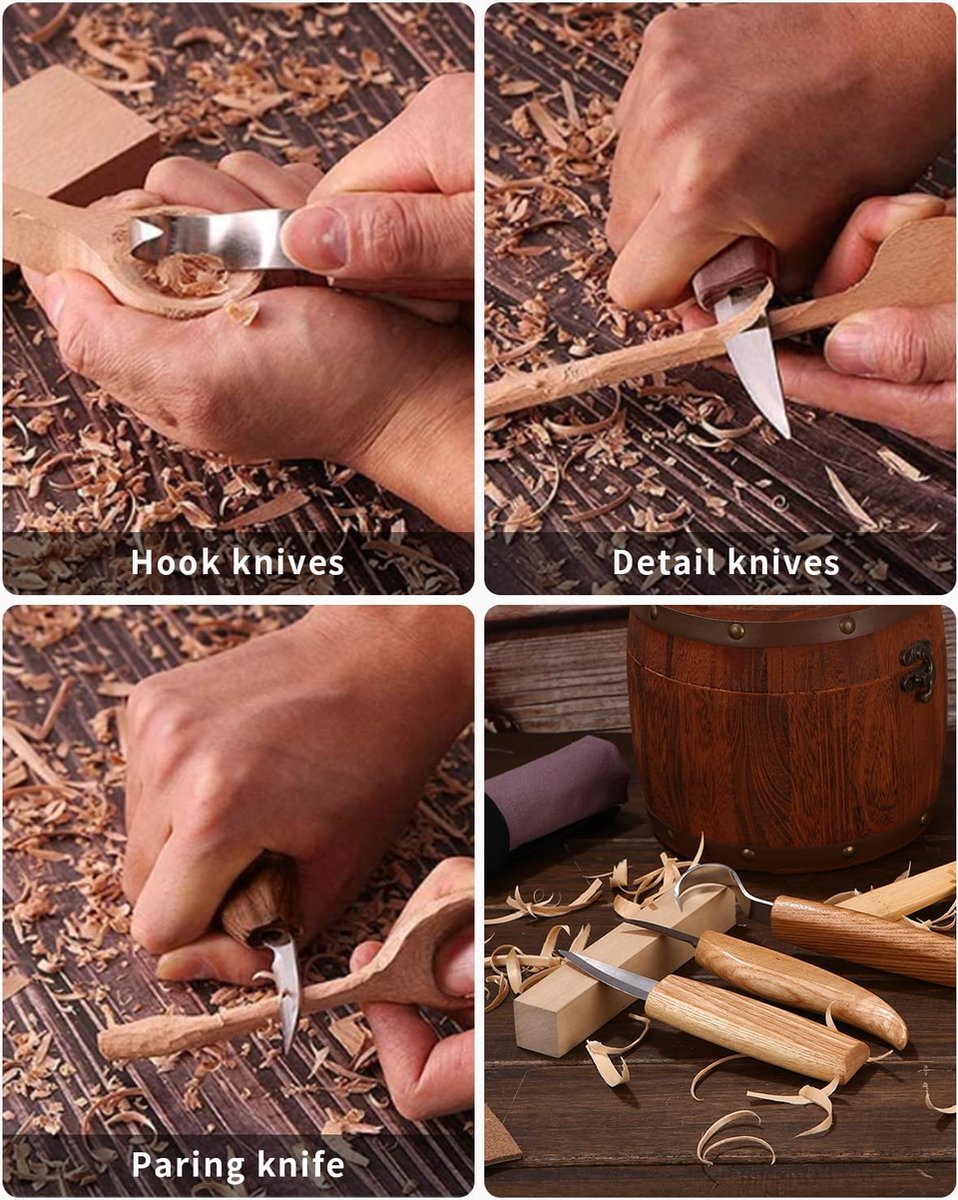 5-delig Houtsnijwerkset, Snijmes haak meshoutsculptuur carving, houtsnijwerk kit voor lepels, kom, cup, snijgereedschap voor beginners en professionals