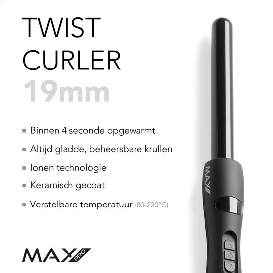 Max Pro Twist 19mm Krultang - Curling iron - Levenslange Garantie - Inclusief Hittebestendige Handschoen - Alle Haartypes - Inclusief LCD Display - Max Pro