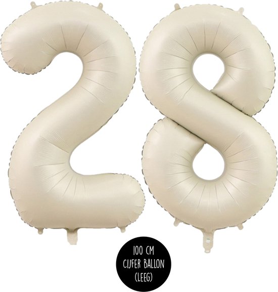 Cijfer Helium Folie ballon XL - 28 jaar cijfer -Beige - Caramel - Satijn - Nude - 100 cm - leeftijd 28 jaar feestartikelen verjaardag