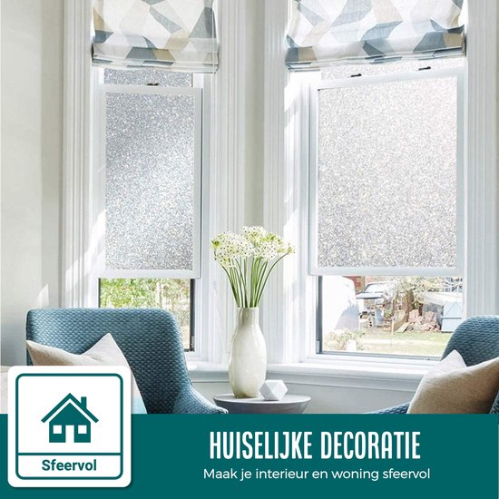 Homewell Raamfolie HR++ 70x300cm - Isolerend & Zonwerend - Anti inkijk - Statisch Zelfklevende Plakfolie - Glitter