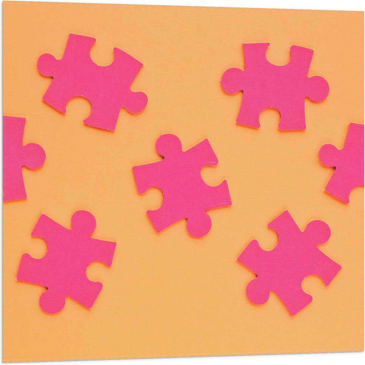 Vlag - Roze Puzzelstukjes op Oranje Achtergrond - 80x80 cm Foto op Polyester Vlag