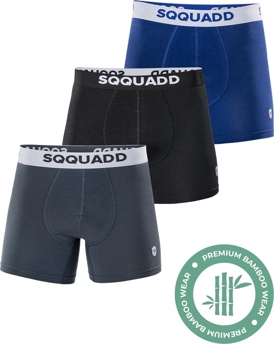 SQQUADD® Bamboe Ondergoed Heren - 3-pack Boxershorts - Maat M - Comfort en Kwaliteit - Voor Mannen - Bamboo - Zwart/Grijs/Blauw