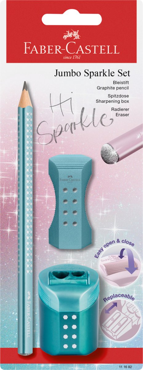 Faber-Castell potlodenset - Jumbo Sparkle Cosmic - potlood - gum - puntenslijper - op blisterkaart - FC-111682