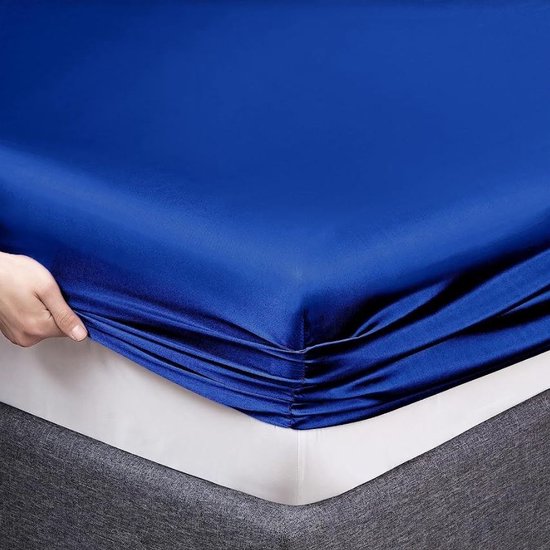 Decoware Glans satijn hoeslaken - Blauw - 90x200 cm