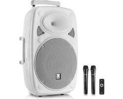 Party speaker Bluetooth - Vonyx Verve46 - 1000 Watt - partybox op accu - 2 draadloze microfoons - wit