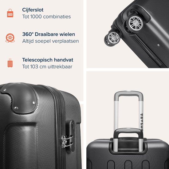 Ensemble valise TRVLMORE - 3 pièces - 38L (bagage à main) + 70L + 110L - Zwart