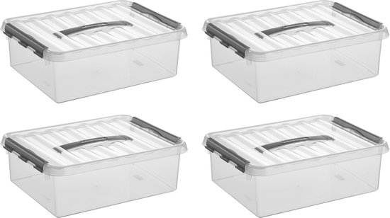 Sunware - Q-line opbergbox 10L - Set van 4 - Transparant/grijs