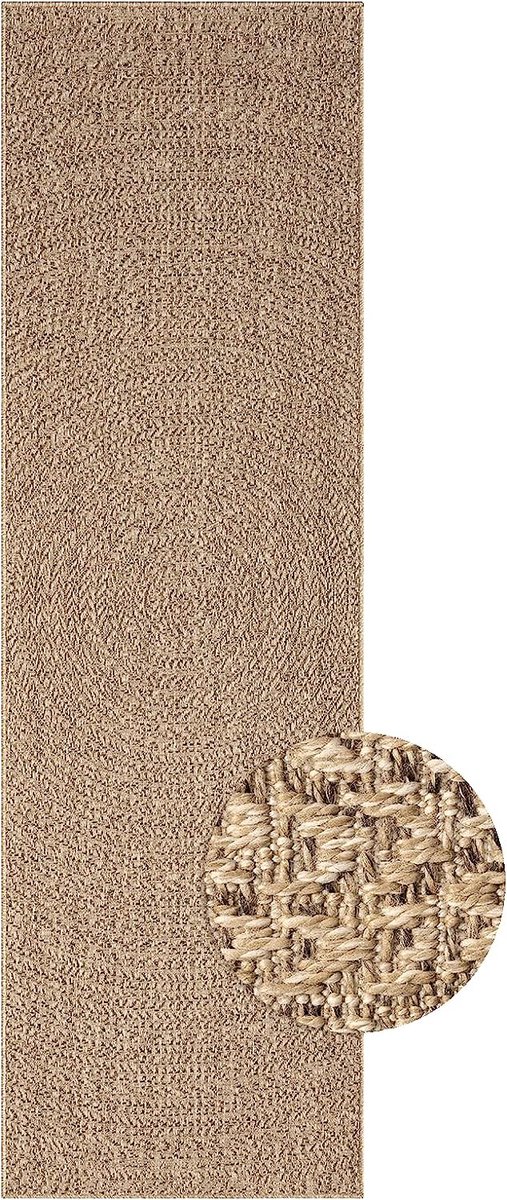the carpet Kansas – Weerbestendig Indoor & Outdoor Vloerkleed met Cirkelpatroon – Naturel – 60 x 180 cm