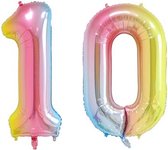 Folie Ballonnen XL Cijfer 10 , Blauwe Regenboog, 2 stuks, 86cm, Verjaardag, Feest, Party, Decoratie, Versiering