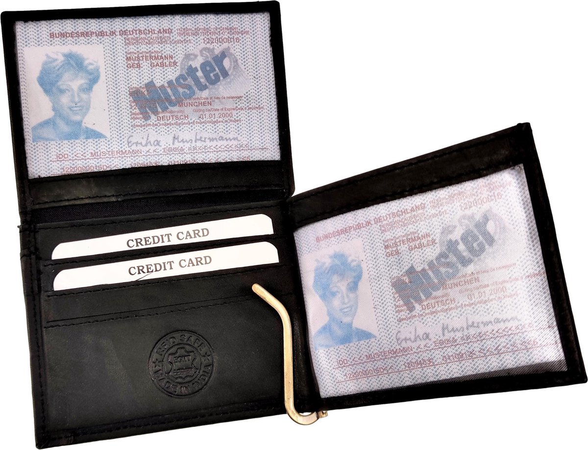 Portemonnee Heren - Wallet Pasjeshouder - RFID Anti-Skim - Compact - Zwarte Leer - Portemonnee met Geldclip