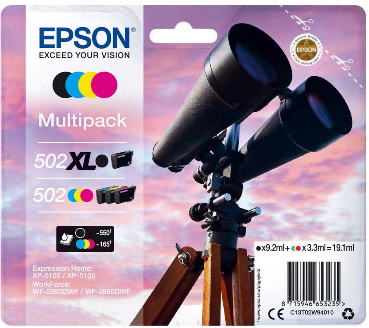 Epson 502 XL inktcartridge 4 stuk(s) Origineel Hoog (XL) rendement Zwart Blauw Magenta Geel