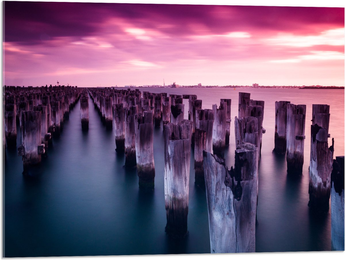 Acrylglas - Palen - Water - Hout - Zee - Kleuren - 80x60 cm Foto op Acrylglas (Met Ophangs