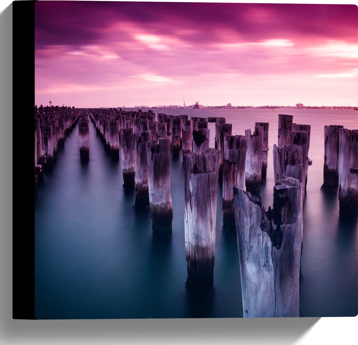 Canvas - Palen - Water - Hout - Zee - Kleuren - 30x30 cm Foto op Canvas Schilderij (Wandde
