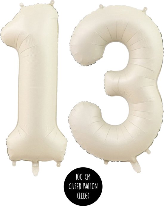 Cijfer Helium Folie ballon XL - 13 jaar cijfer - Creme - Satijn - Nude - 100 cm - leeftijd 13 jaar feestartikelen verjaardag