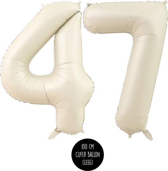 Cijfer Helium Folie ballon XL - 47 jaar cijfer -Beige - Caramel - Satijn - Nude - 100 cm - leeftijd 47 jaar feestartikelen verjaardag