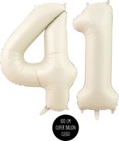 Cijfer Helium Folie ballon XL - 41 jaar cijfer - Creme - Satijn - Nude - 100 cm - leeftijd 41 jaar feestartikelen verjaardag