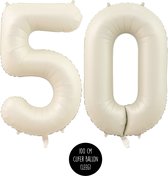Cijfer Helium Folie ballon XL - 50 jaar cijfer - Creme - Satijn - Nude - 100 cm - leeftijd 50 jaar feestartikelen verjaardag