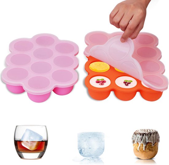 Foto: Silicone baby food storage box bevriezen siliconen baby pap met siliconen deksel container vriezer lade herbruikbare groenten fruit purees sauzen en ijsblokjes