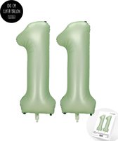 Cijfer Helium Folie Ballon XXL - 11 jaar cijfer - Olive - Groen - Satijn - Nude - 100 cm - leeftijd 11 jaar feestartikelen verjaardag