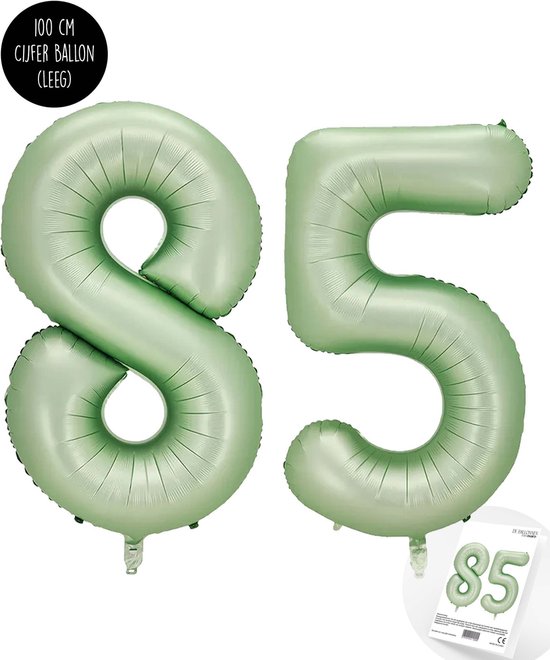 Cijfer Helium Folie Ballon XXL - 85 jaar cijfer - Olive - Groen - Satijn - Nude - 100 cm - leeftijd 85 jaar feestartikelen verjaardag - Snoes