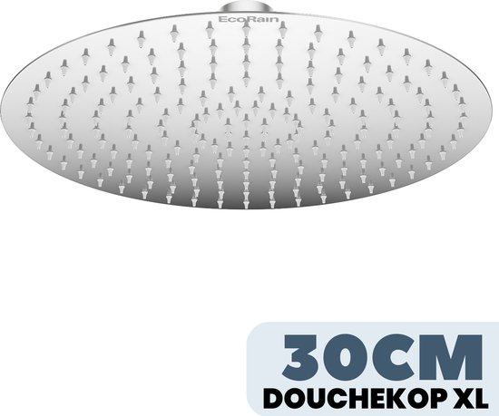 EcoRain© Regendouchekop Tyler 30 CM Rond - Waterbesparende Douchekop - Hoge Druk - Groot - Regendouche - RVS - Zilver