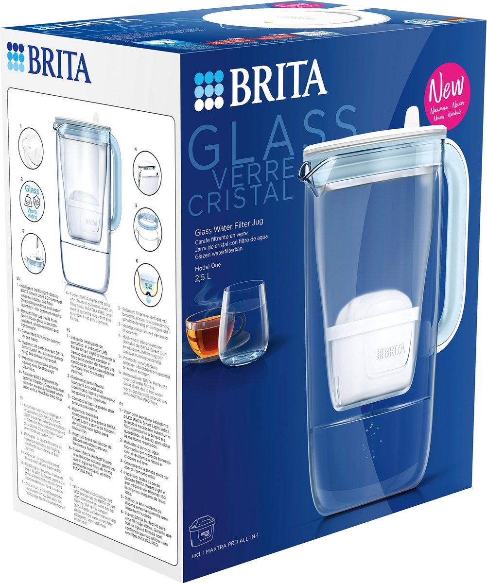Carafe filtrante en verre Brita, 2,5 L, 1 Maxtra Pro All-in-1  waterfilterpatroon
