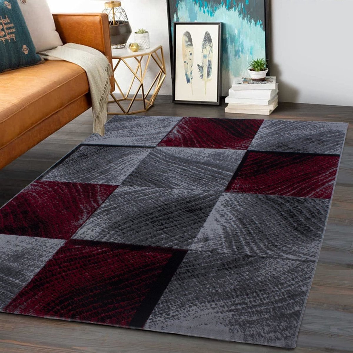 flycarpets Marlon Vloerkleed Geblokt - Laagpolig - Rood / Grijs, foto 2