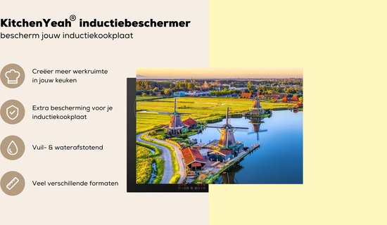 Kookplaataccessoires - Inductie beschermer - 75x52 cm - Inductie Afdekplaat - Anti Slip Mat - Molen - Hollands - Avond - Landschap - Inductiebeschermer - Voor kookplaat - Werkbladbeschermer - Keuken decoratie - Accessoires