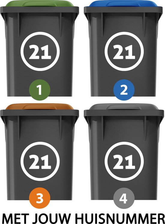 Container stickers XL - Voordeelset 4 stuks - ⌀20cm - Container / Kliko sticker huisnummer - afvalcontainer sticker - klikosticker - Rondje