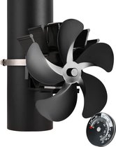Vulpes Goods® Tech - Kachelventilator voor Houtkachel - Haardventilator - Ecofan - Warmte Ventilator - 6 Bladen - Incl. Thermometer & Stofdoek - PRO versie