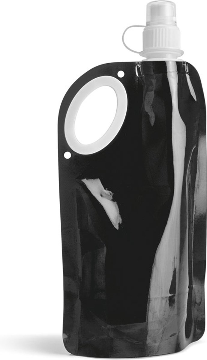 Waterfles/drinkfles/sportbidon opvouwbaar - zwart - kunststof - 770 ml - schroefdop - waterzak
