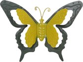 Mega Collections tuin/schutting decoratie vlinder - metaal - groen - 17 x 13 cm