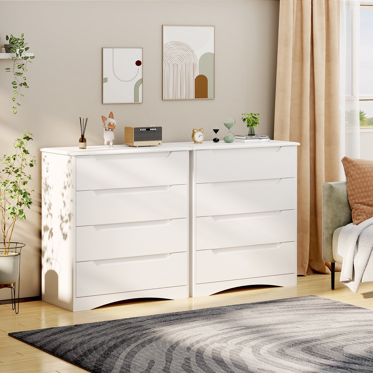 Bealife slaapkamerkommode met 4 lades, geschikt voor slaapkamers, woonkamers en porches. Met ingebouwde handgrepen en een