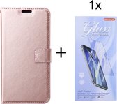 Bookcase Rosé Goud Geschikt voor Samsung Galaxy A14 (4G & 5G) - Portemonnee hoesje met 1 stuk Glas Screen protector - ZT Accessoires