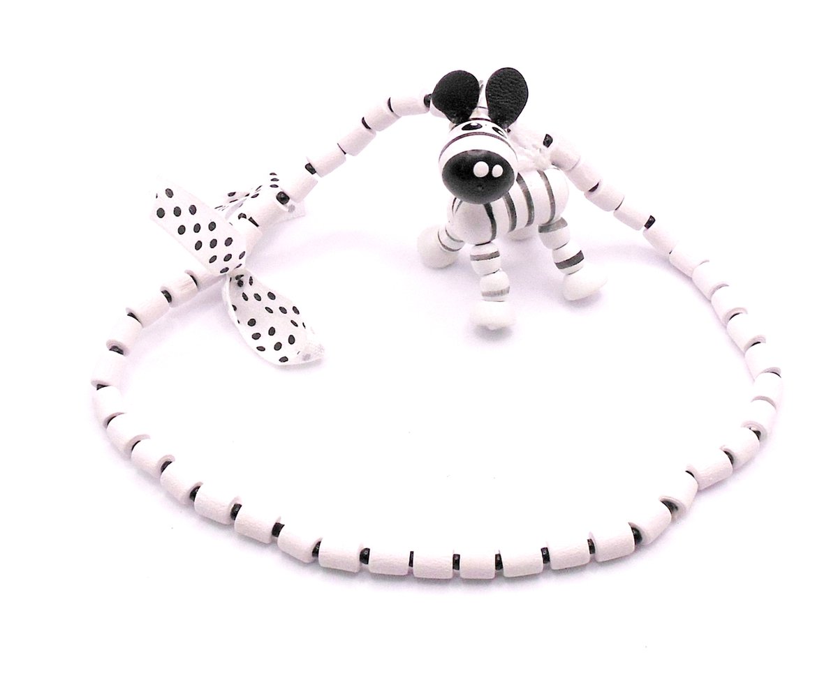 Kinderketting met dierenfiguur+strikje zwart-wit - Verjaardagscadeau