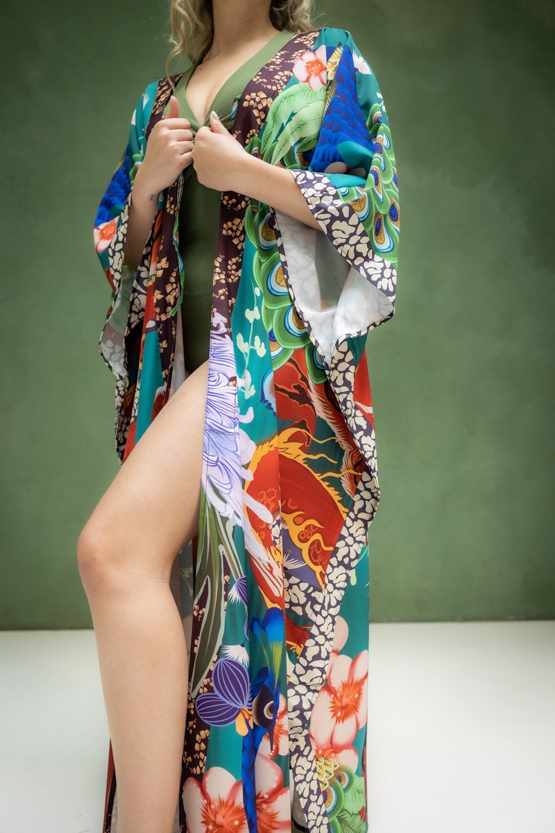 Baynetin Dames Lange Tiedye Kaftan Jurk, Print Kimono Maxi Strand Boho Feestjurk Grote Maten Badpak Cover-ups Vleermuis Mouw Print Loungewear, Strip, One size