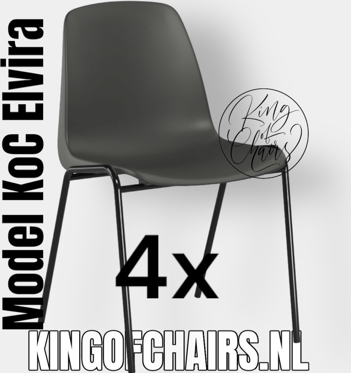 King of Chairs set van 4- model KoC Elvira antraciet met zwart onderstel. Kantinestoel stapelstoel kuipstoel vergaderstoel tuinstoel kantine stoel stapel kantinestoelen stapelstoelen kuipstoelen stapelbare keukenstoel Helene eetkamerstoel